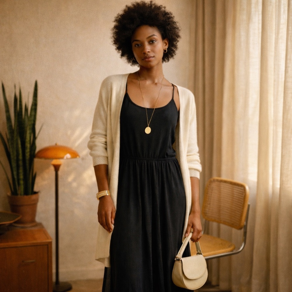 Vintage 70s Clovis Ruffin Black Sleeveless Midi Dress Ruffinwear